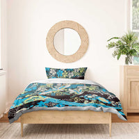 Japanese Hawaiian Crane Bedding Set Blue Tapa Patchwork Pattern LT9 - Polynesian Pride