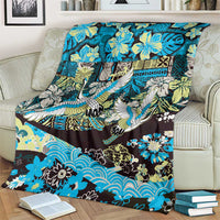Japanese Hawaiian Crane Blanket Blue Tapa Patchwork Pattern LT9 - Polynesian Pride