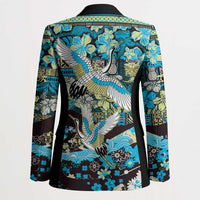 Japanese Hawaiian Crane Blazer Blue Tapa Patchwork Pattern LT9 - Polynesian Pride