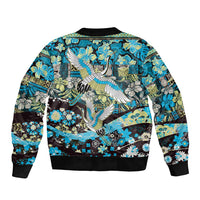 Japanese Hawaiian Crane Bomber Jacket Blue Tapa Patchwork Pattern LT9 - Polynesian Pride