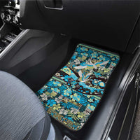 Japanese Hawaiian Crane Car Mats Blue Tapa Patchwork Pattern LT9 - Polynesian Pride