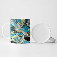 Japanese Hawaiian Crane Ceramic Mug Blue Tapa Patchwork Pattern LT9 - Polynesian Pride