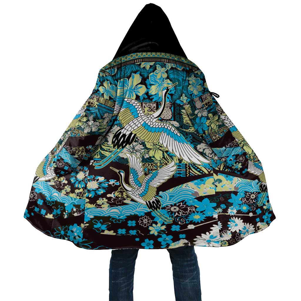 Japanese Hawaiian Crane Cloak Blue Tapa Patchwork Pattern LT9 Unisex Blue - Polynesian Pride