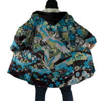 Japanese Hawaiian Crane Cloak Blue Tapa Patchwork Pattern LT9 - Polynesian Pride