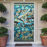 Japanese Hawaiian Crane Door Cover Blue Tapa Patchwork Pattern LT9 Blue - Polynesian Pride