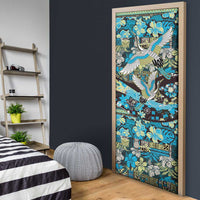 Japanese Hawaiian Crane Door Cover Blue Tapa Patchwork Pattern LT9 - Polynesian Pride