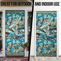 Japanese Hawaiian Crane Door Cover Blue Tapa Patchwork Pattern LT9 - Polynesian Pride