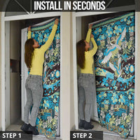 Japanese Hawaiian Crane Door Cover Blue Tapa Patchwork Pattern LT9 - Polynesian Pride