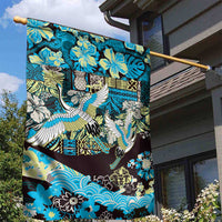 Japanese Hawaiian Crane Garden Flag Blue Tapa Patchwork Pattern LT9 - Polynesian Pride