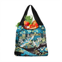 Japanese Hawaiian Crane Grocery Bag Blue Tapa Patchwork Pattern LT9 1-pack One Size Blue - Polynesian Pride