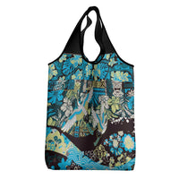 Japanese Hawaiian Crane Grocery Bag Blue Tapa Patchwork Pattern LT9 - Polynesian Pride