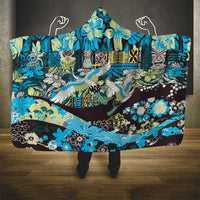Japanese Hawaiian Crane Hooded Blanket Blue Tapa Patchwork Pattern LT9 - Polynesian Pride