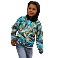 Japanese Hawaiian Crane Kid Hoodie Blue Tapa Patchwork Pattern LT9 - Polynesian Pride