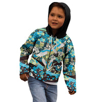 Japanese Hawaiian Crane Kid Hoodie Blue Tapa Patchwork Pattern LT9 - Polynesian Pride