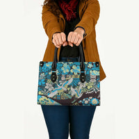Japanese Hawaiian Crane Leather Bag Blue Tapa Patchwork Pattern LT9 - Polynesian Pride