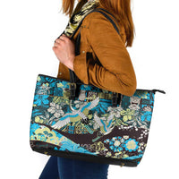 Japanese Hawaiian Crane Leather Tote Bag Blue Tapa Patchwork Pattern LT9 Blue - Polynesian Pride