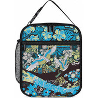 Japanese Hawaiian Crane Lunch Bag Blue Tapa Patchwork Pattern LT9 10.2 × 8.3 × 4.3 inch Blue - Polynesian Pride