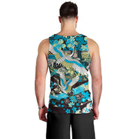 Japanese Hawaiian Crane Men Tank Top Blue Tapa Patchwork Pattern LT9 - Polynesian Pride