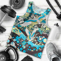 Japanese Hawaiian Crane Men Tank Top Blue Tapa Patchwork Pattern LT9 - Polynesian Pride