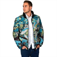 Japanese Hawaiian Crane Padded Jacket Blue Tapa Patchwork Pattern LT9 - Polynesian Pride