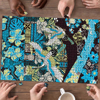 Japanese Hawaiian Crane Puzzle Blue Tapa Patchwork Pattern LT9 - Polynesian Pride