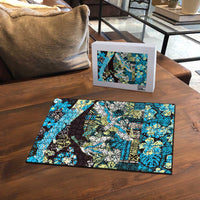 Japanese Hawaiian Crane Puzzle Blue Tapa Patchwork Pattern LT9 - Polynesian Pride