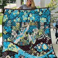 Japanese Hawaiian Crane Quilt Blue Tapa Patchwork Pattern LT9 Blue - Polynesian Pride