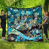 Japanese Hawaiian Crane Quilt Blue Tapa Patchwork Pattern LT9 - Polynesian Pride