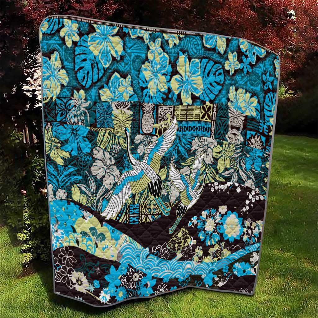 Japanese Hawaiian Crane Quilt Blue Tapa Patchwork Pattern LT9 - Polynesian Pride