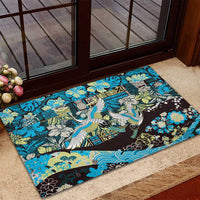 Japanese Hawaiian Crane Rubber Doormat Blue Tapa Patchwork Pattern LT9 - Polynesian Pride