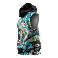 Japanese Hawaiian Crane Sleeveless Hoodie Blue Tapa Patchwork Pattern LT9 - Polynesian Pride