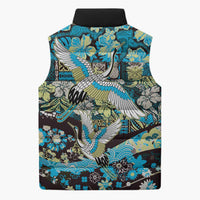 Japanese Hawaiian Crane Sleeveless Puffer Jacket Blue Tapa Patchwork Pattern LT9 - Polynesian Pride