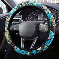 Japanese Hawaiian Crane Steering Wheel Cover Blue Tapa Patchwork Pattern LT9 - Polynesian Pride