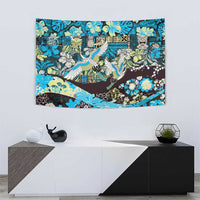 Japanese Hawaiian Crane Tapestry Blue Tapa Patchwork Pattern LT9 - Polynesian Pride