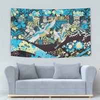 Japanese Hawaiian Crane Tapestry Blue Tapa Patchwork Pattern LT9 - Polynesian Pride