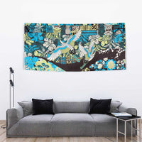 Japanese Hawaiian Crane Tapestry Blue Tapa Patchwork Pattern LT9 - Polynesian Pride