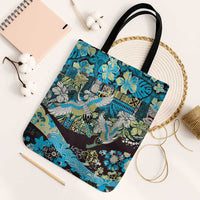 Japanese Hawaiian Crane Tote Bag Blue Tapa Patchwork Pattern LT9 Black Strap One Size Blue - Polynesian Pride
