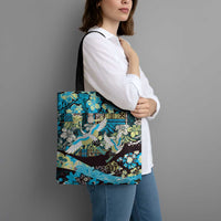 Japanese Hawaiian Crane Tote Bag Blue Tapa Patchwork Pattern LT9 - Polynesian Pride