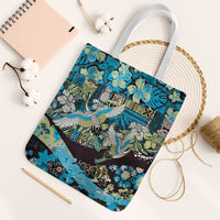 Japanese Hawaiian Crane Tote Bag Blue Tapa Patchwork Pattern LT9 White Strap One Size Blue - Polynesian Pride