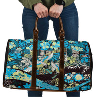 Japanese Hawaiian Crane Travel Bag Blue Tapa Patchwork Pattern