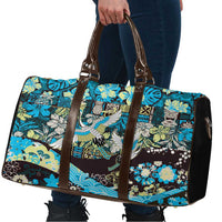 Japanese Hawaiian Crane Travel Bag Blue Tapa Patchwork Pattern