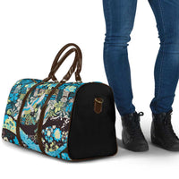 Japanese Hawaiian Crane Travel Bag Blue Tapa Patchwork Pattern