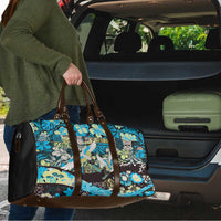 Japanese Hawaiian Crane Travel Bag Blue Tapa Patchwork Pattern