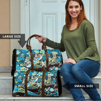 Japanese Hawaiian Crane Travel Bag Blue Tapa Patchwork Pattern