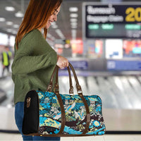 Japanese Hawaiian Crane Travel Bag Blue Tapa Patchwork Pattern