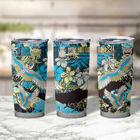 Japanese Hawaiian Crane Tumbler Cup Blue Tapa Patchwork Pattern LT9 - Polynesian Pride