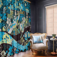 Japanese Hawaiian Crane Window Curtain Blue Tapa Patchwork Pattern LT9 - Polynesian Pride