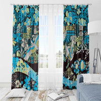 Japanese Hawaiian Crane Window Curtain Blue Tapa Patchwork Pattern LT9 - Polynesian Pride
