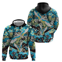 Japanese Hawaiian Crane Zip Hoodie Blue Tapa Patchwork Pattern LT9 - Polynesian Pride