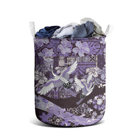 Japanese Hawaiian Crane Laundry Basket Purple Tapa Patchwork Pattern LT9 - Polynesian Pride